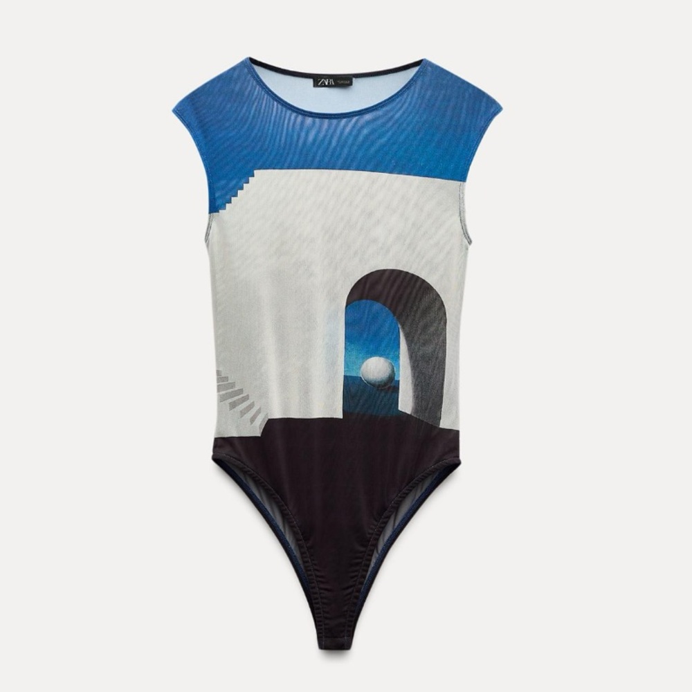 NEW! Zara Rene Magritte Print Tulle Bodysuit Size S - Picture 3 of 4